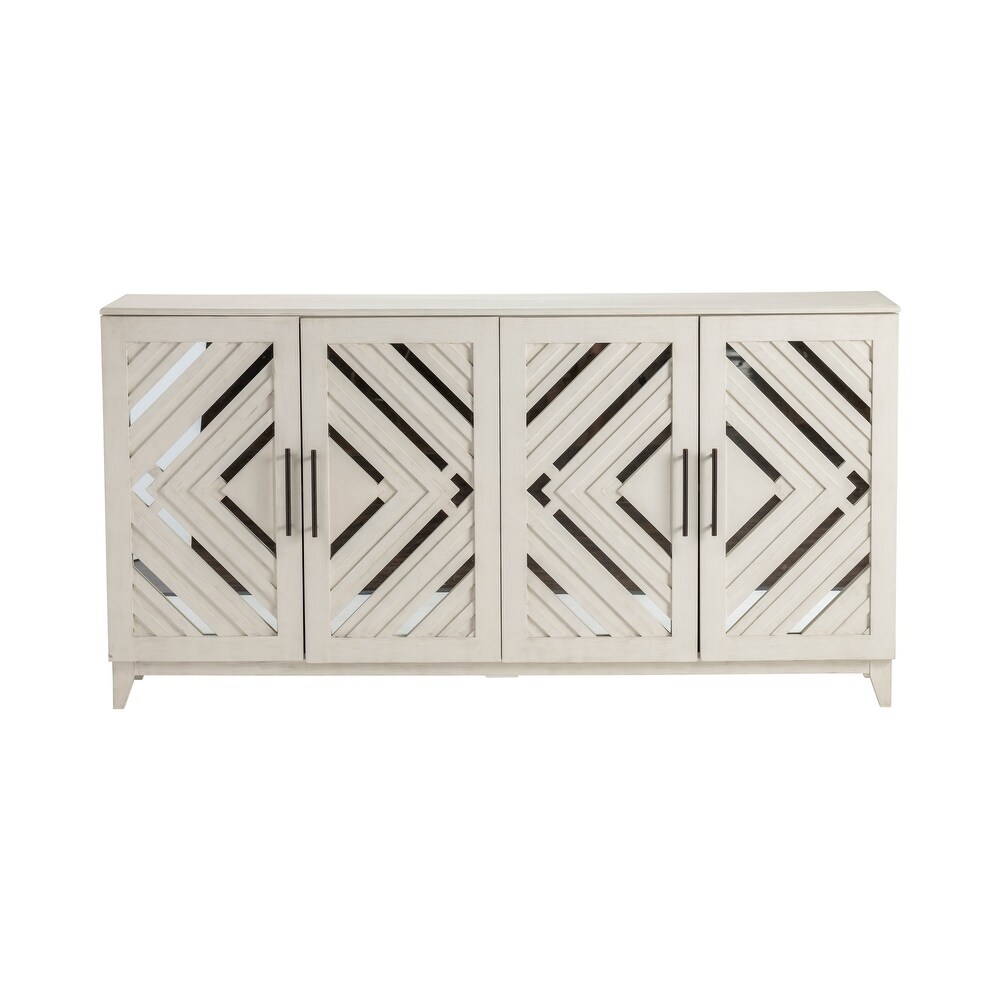 Phoebe 72″W Whitewashed Acacia Wood and Mirrored Sideboard