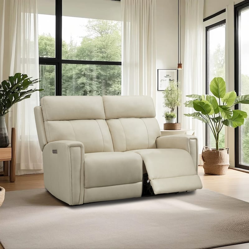 Genuine Leather Reclining Loveseat with Dual-Power Adjustable Headrest & Footrest, Zero Gravity, USB & USB-C Charging Ports