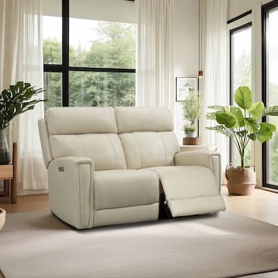 Genuine Leather Reclining Loveseat with Dual-Power Adjustable Headrest & Footrest, Zero Gravity, USB & USB-C Charging Ports