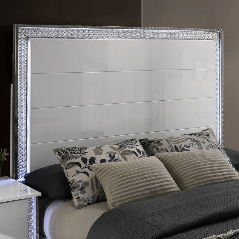 Furniture of America Andrea Modern White Platform Bed with Embedded LED Lighting