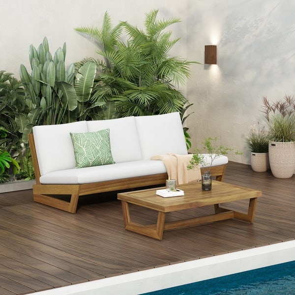 slide 2 of 16, Christopher Knight Home - Sherwood Acacia Outdoor Patio Sofa with Coffee Table Set White+Teak