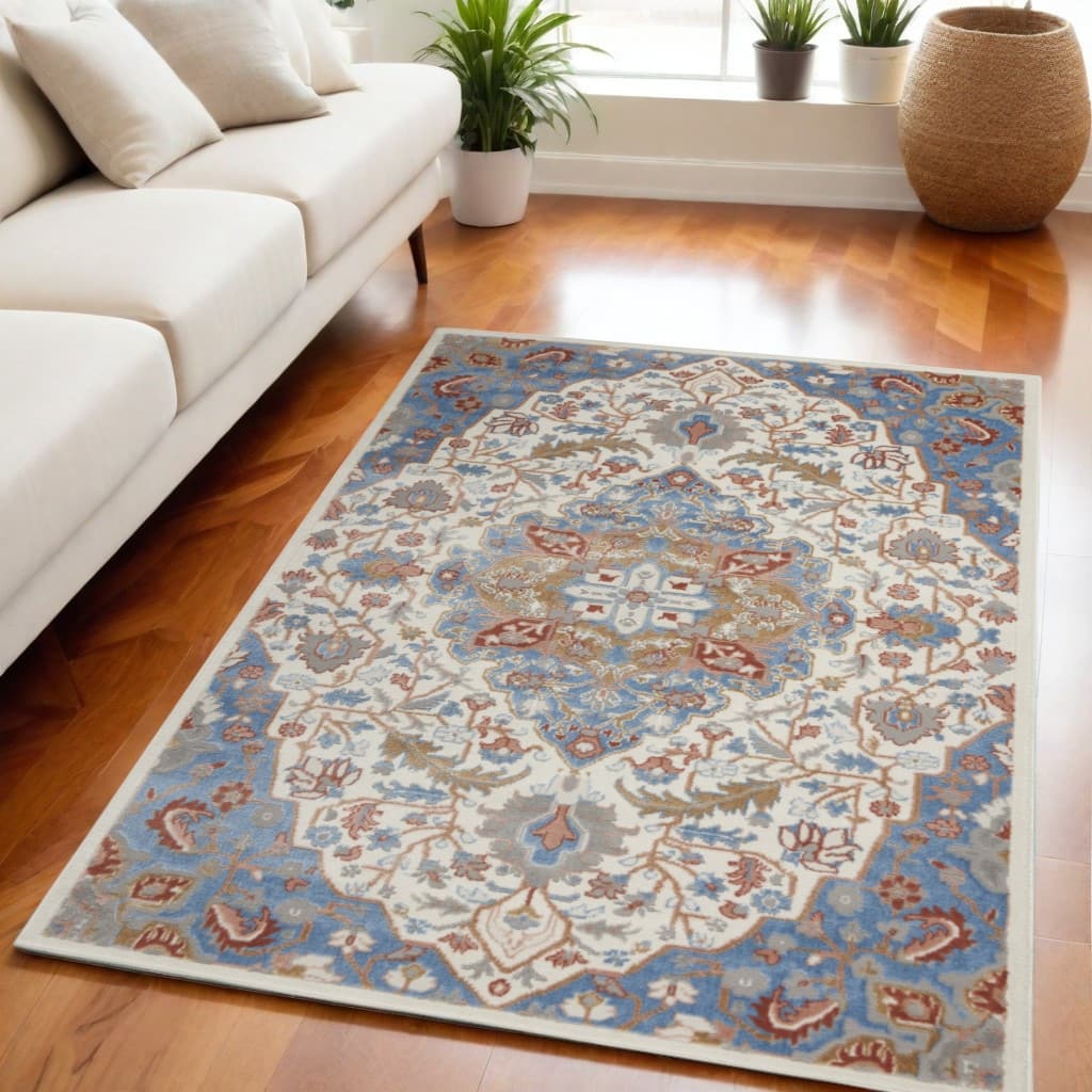 Floral Traditional Non Skid Low Pile Area Rug - 87' X '63' X '0.25