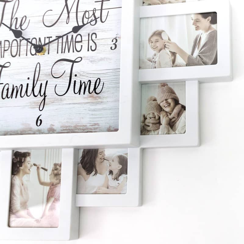 Shabby-Chic Family Time Picture Frame Collage Wall Clock - 20" x 20"
