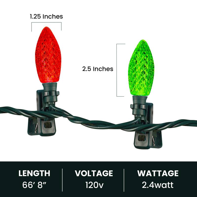 NOMA Quick Clip C9 LED Christmas String Lights, 66.8 Foot, 100 Multicolor Bulbs - 66.6