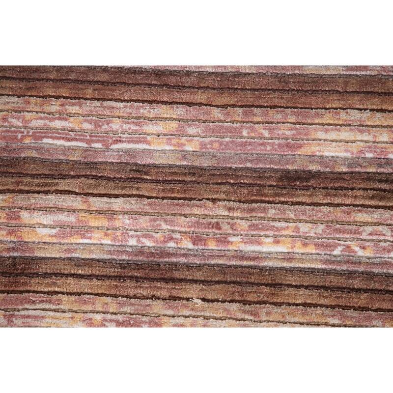 Striped Abstract Modern Accent Rug Hand-Knotted Brown Wool Carpet - 4'1"x 5'7"