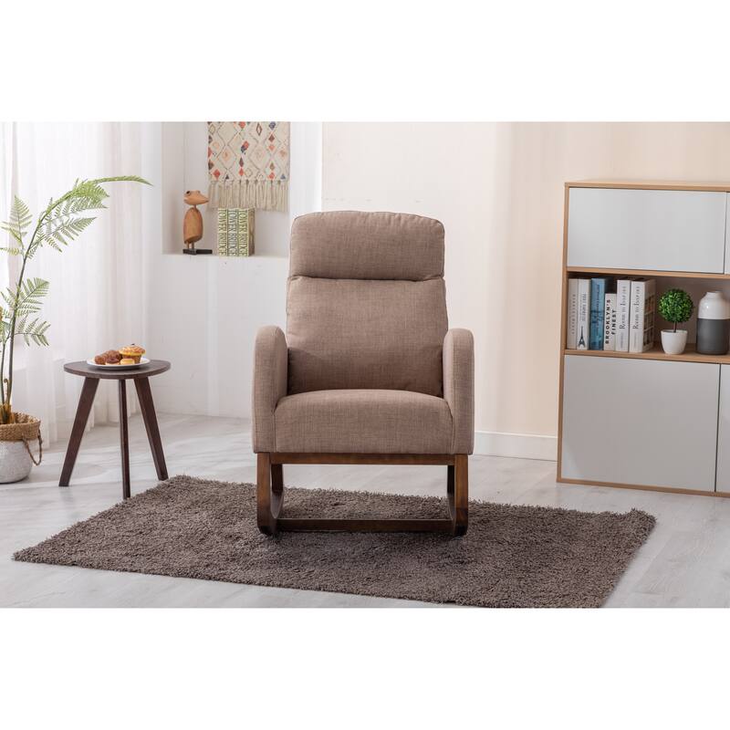 Modern Accent Upholstered Rocking Rocker High Back Arm Chair with Wooden Frame Side & Pockets for Living Room