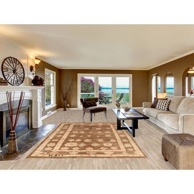 Vegetable Dye Brown Oushak Turkish Rug Handmade Bedroom Wool Carpet - 6'4" x 9'10"