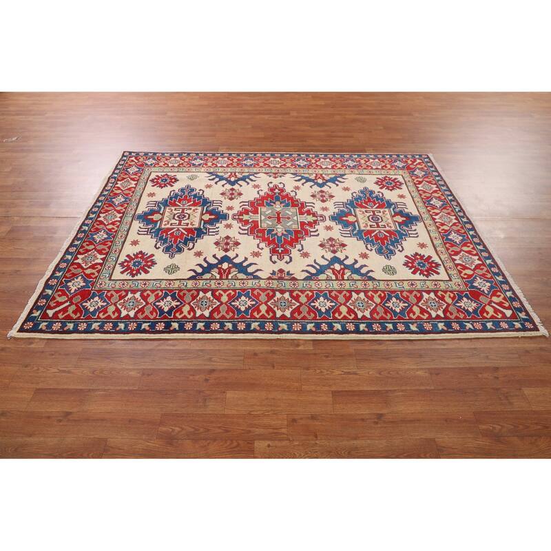 Kazak Area Rug Hand-Knotted Dining Room Wool Carpet - 5'0" x 6'8"