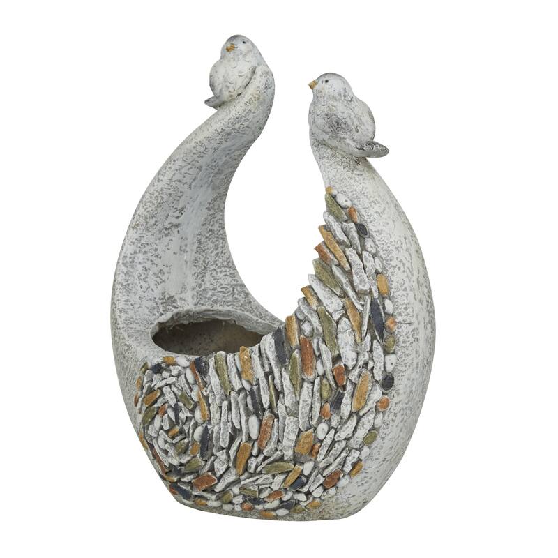 Fiberglass Bird Indoor Outdoor Planter with Stone Mosaic Design - Gray - Roche River Decor