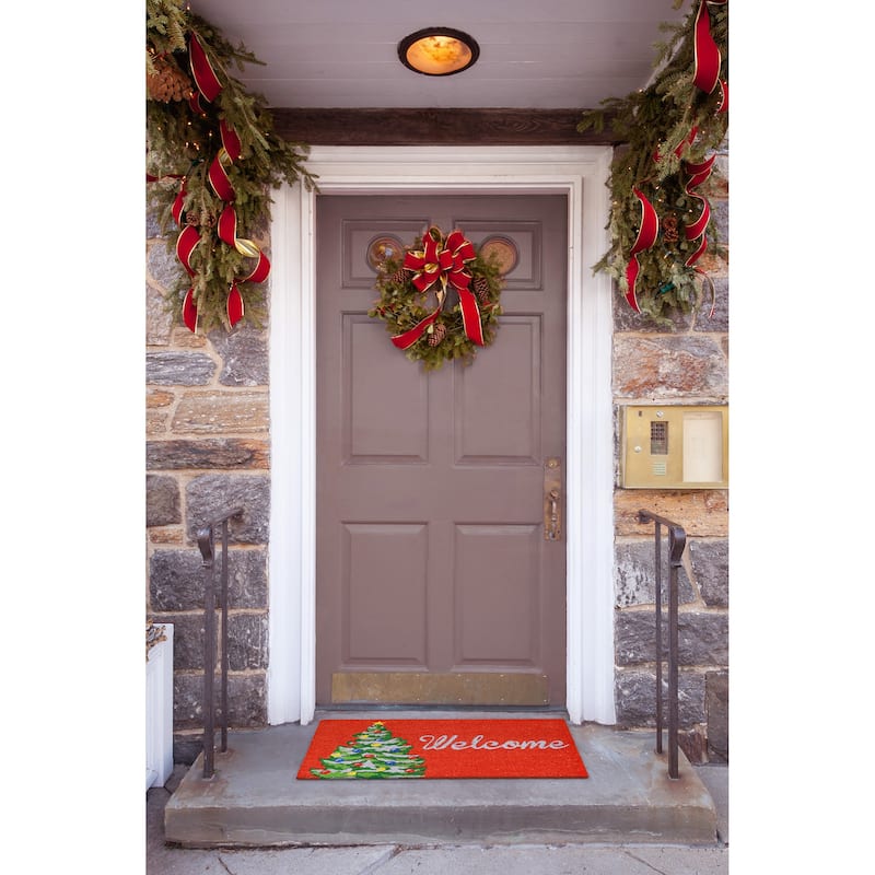 Liora Manne Christmas Greetings Coir Welcome Door Mat (1'6" x 2'6") - Red - 18 x 30