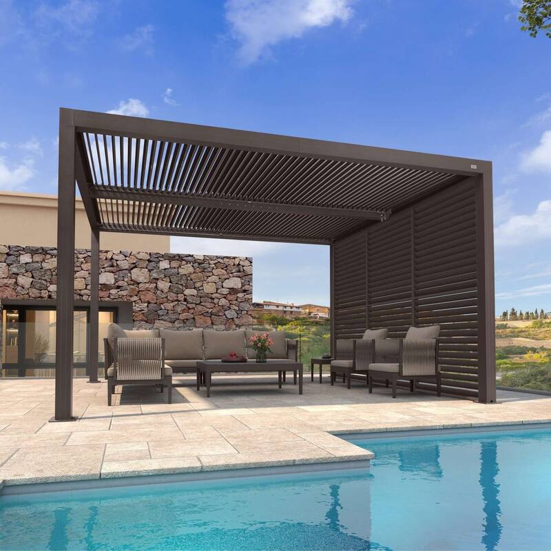 PURPLE LEAF Bronze Louvered Pergola with Adjustable Roof for Deck Backyard Garden Hardtop Gazebo