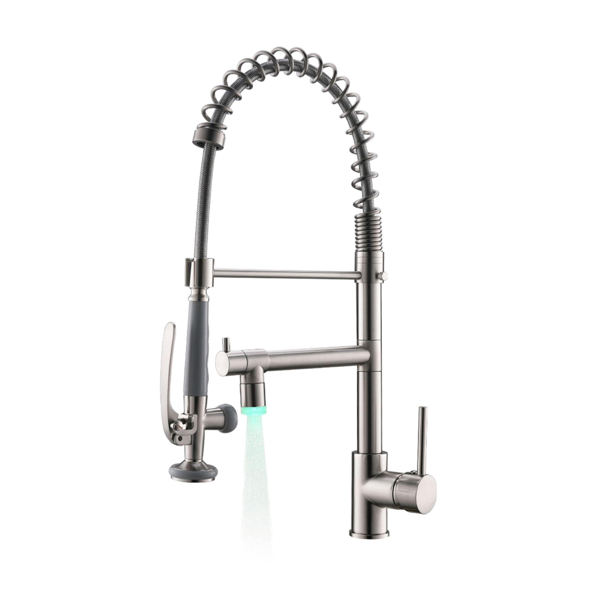 Single Handle Pull Down Sprayer Brushed Nickel Kitchen Faucet, Kitchen Sink  Faucet with LED Light