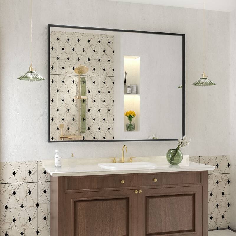 Aluminum Alloy Framed French Cleat Mounted Tempered Glass Wall Vanity Mirror