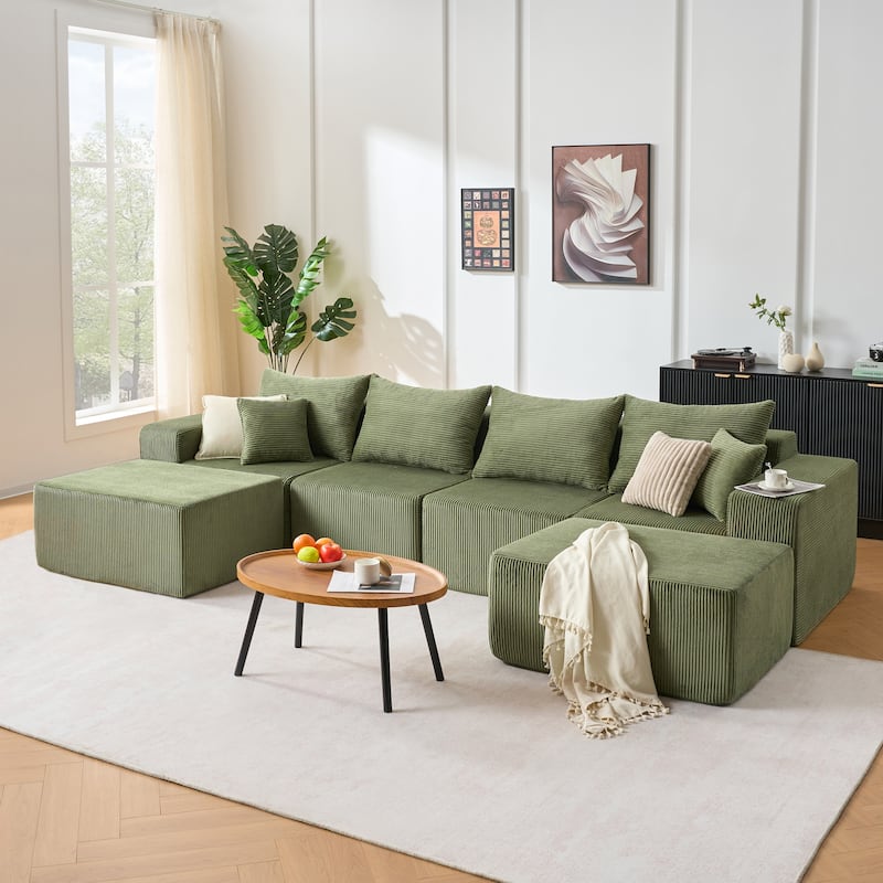 GDFStudio - 6-Piece Modular U-Shaped 128" Sectional Sofa with Chaise Lounge - Green