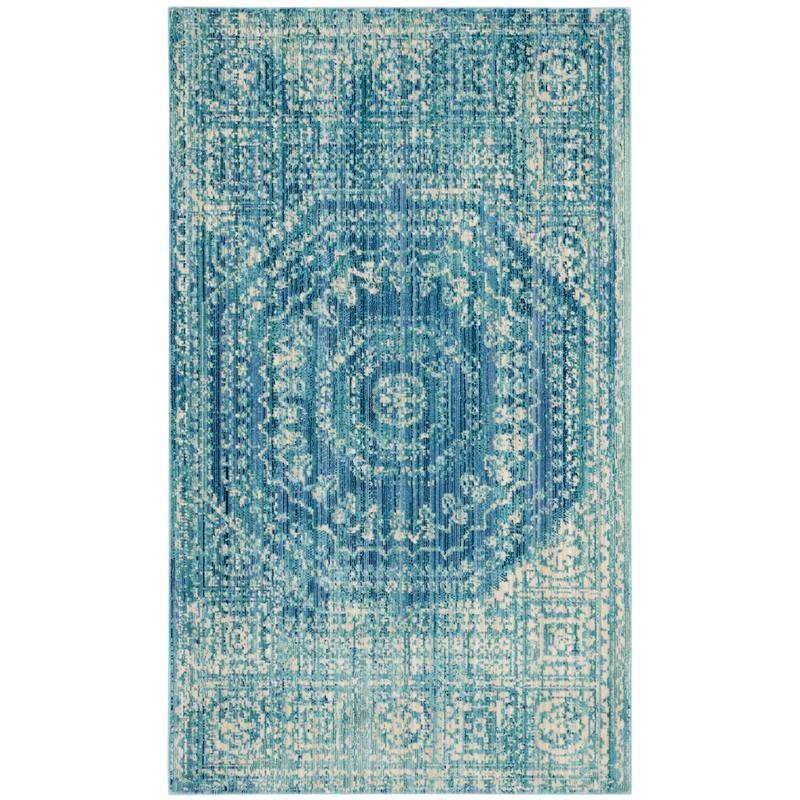SAFAVIEH Valencia Burcu Distressed Vintage Boho Oriental Polyester Rug - 3' x 5' - Blue/Multi