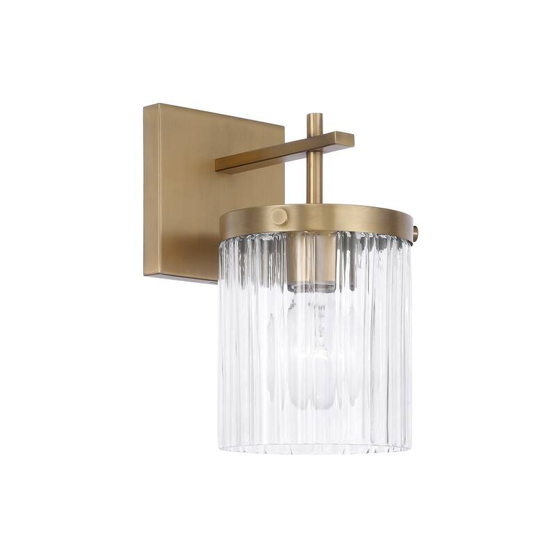 5.5" W x 10.75" H 1-Light Sconce with Clear Beveled Fluted Glass - 5.5"W x 10.25"H x 8"E - Aged Brass