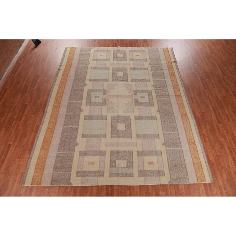 Hand Woven Oriental 100% Jute Carpet Southwestern Modern Multi-Colored Kilim Area Rug - 13' 1'' X 10' 8''