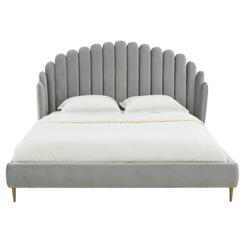 SAFAVIEH Couture Rosabella Channel Tufted Bed - Light Grey/Gold - Queen
