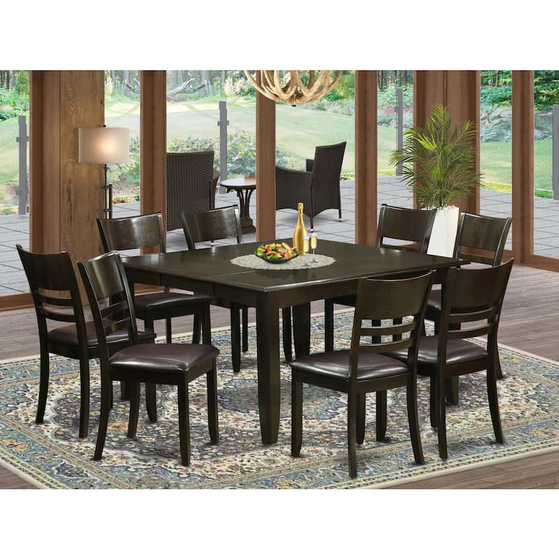 HomeStock 9-Piece Square Cappuccino Finish Solid Wood Top Dining Table with 8-Chairs with Lattice Back