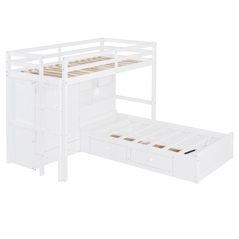 Twin Bunk Bed with Wardrobe, 6 Drawers Hydraulic Storage and MDF+LVL, 600lb Capacity, Space-Saving Design