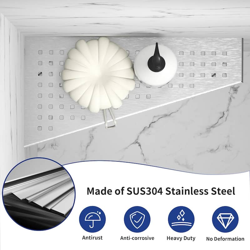 12 Inch Finish 304 Stainless Steel with Grid Design Bathroom Shelf Racks