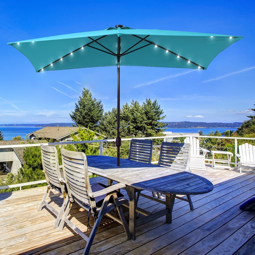 Bonosuki 10 x 6.5ft LED Patio Rectangular Umbrella Outdoor Market Umbrella Aluminium/Steel with Tilt and Crank