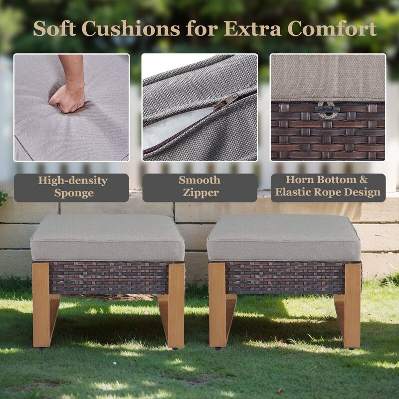 Patio Sofa with Rocking Chair Ottomans and Coffee Table - Brown