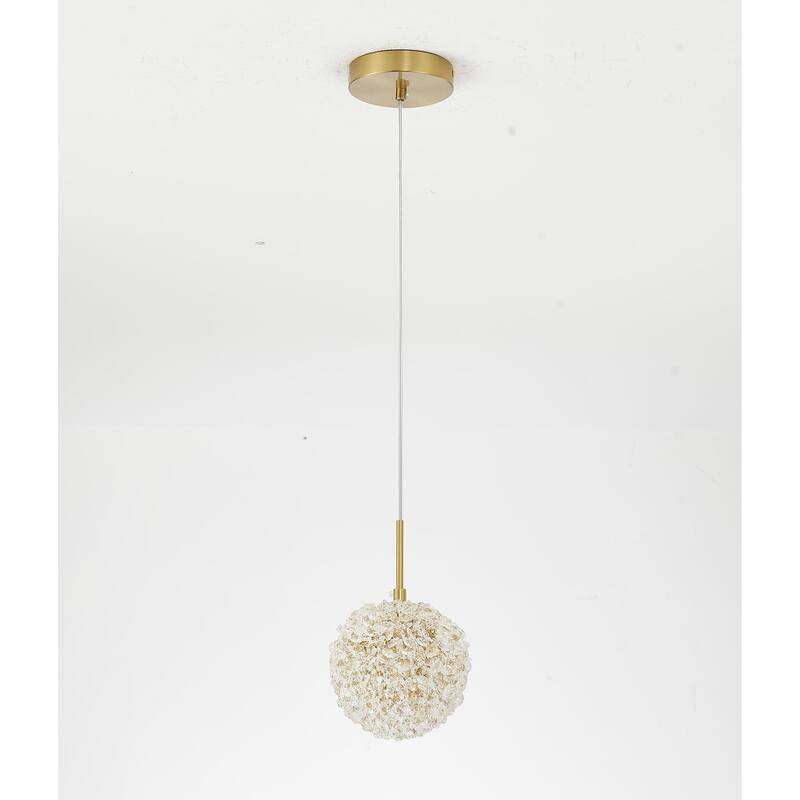 1-Light Brass Steel Single Pendant With Clear Crystal Beaded Ball