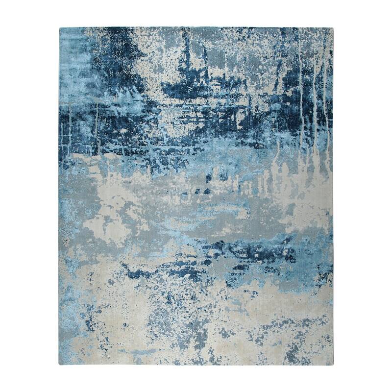 Ivory/Dark Teal Modern Transitional Handcrafted Area Rug, Stylish Contemporary Design for Living Rooms - L