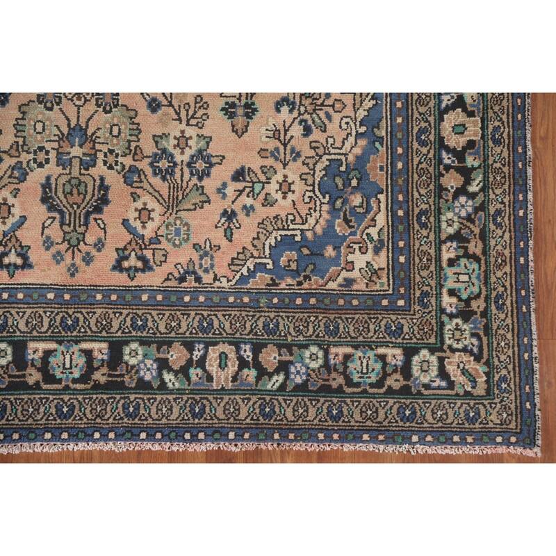 Hand Knotted Oriental 100% Wool Carpet Traditional Floral Peach Hamedan Area Rug - 9' 10'' X 6' 11''