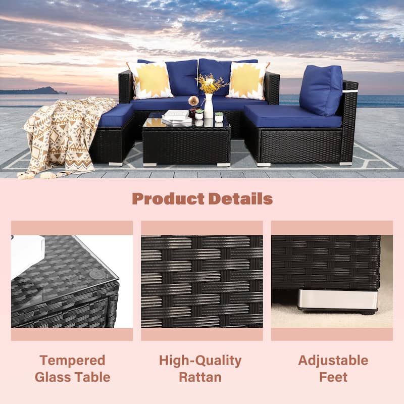Vrakae Oversize 5 Piece Outdoor Patio Rattan Wicker Sectional Set
