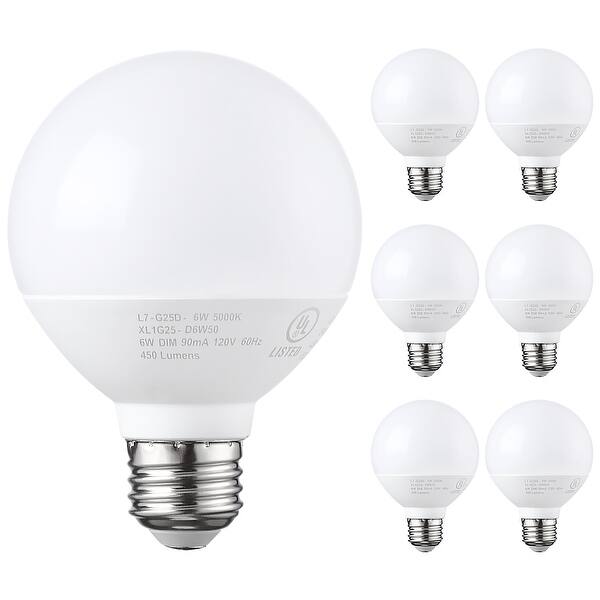Shop 6 Pack 6w Dimmable G25 Globe Led Bulb Vanity Light 5000k Daylight 450lm Overstock 31621977