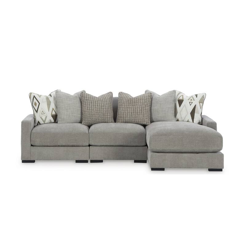 Signature Design by Ashley Aslan Court Light Gray 3-Piece Sofa Sectional with Chaise - 109" W x 65" D x 36" H