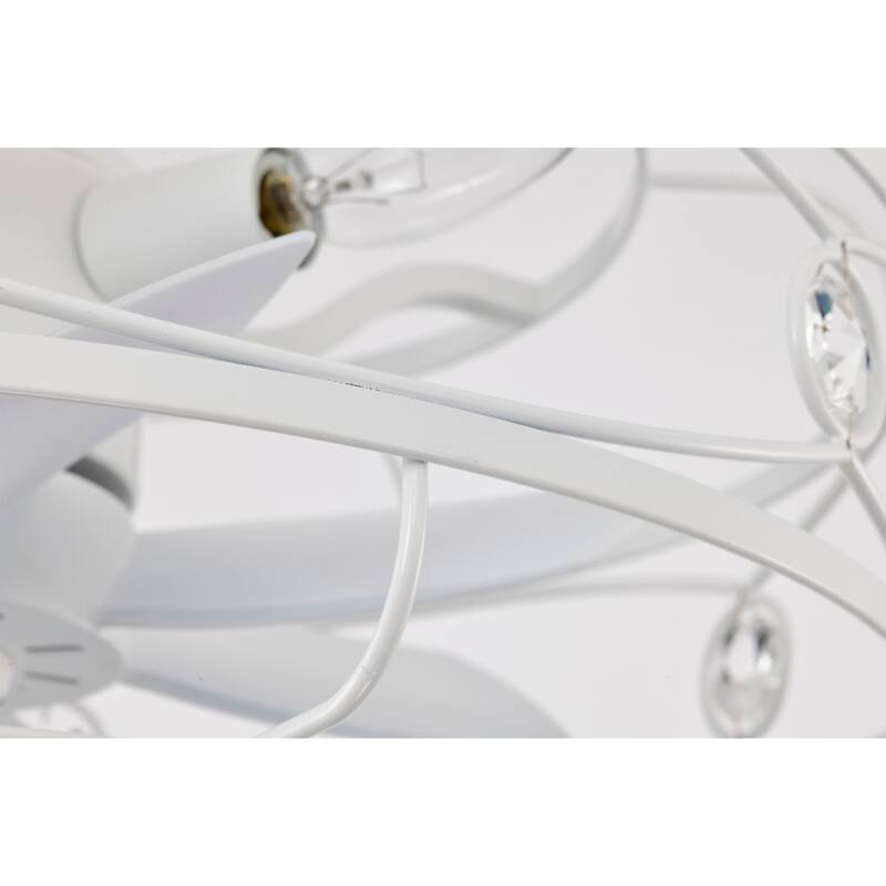 White Caged Lighted Ceiling Fan Fandelier 7-Blade Remote Control
