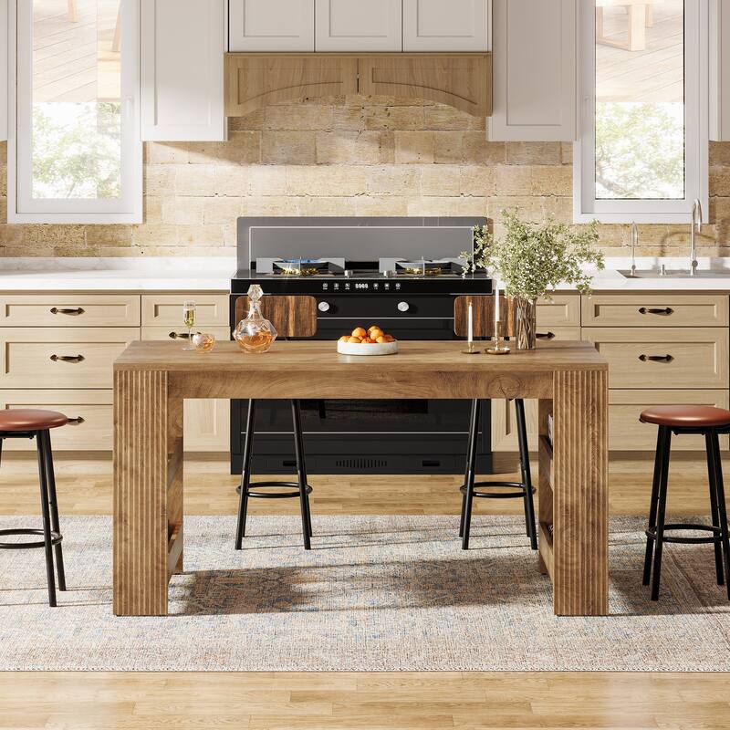 63'' Bar Table, Bar Height Pub Table Bar Unit with Storage Shelves