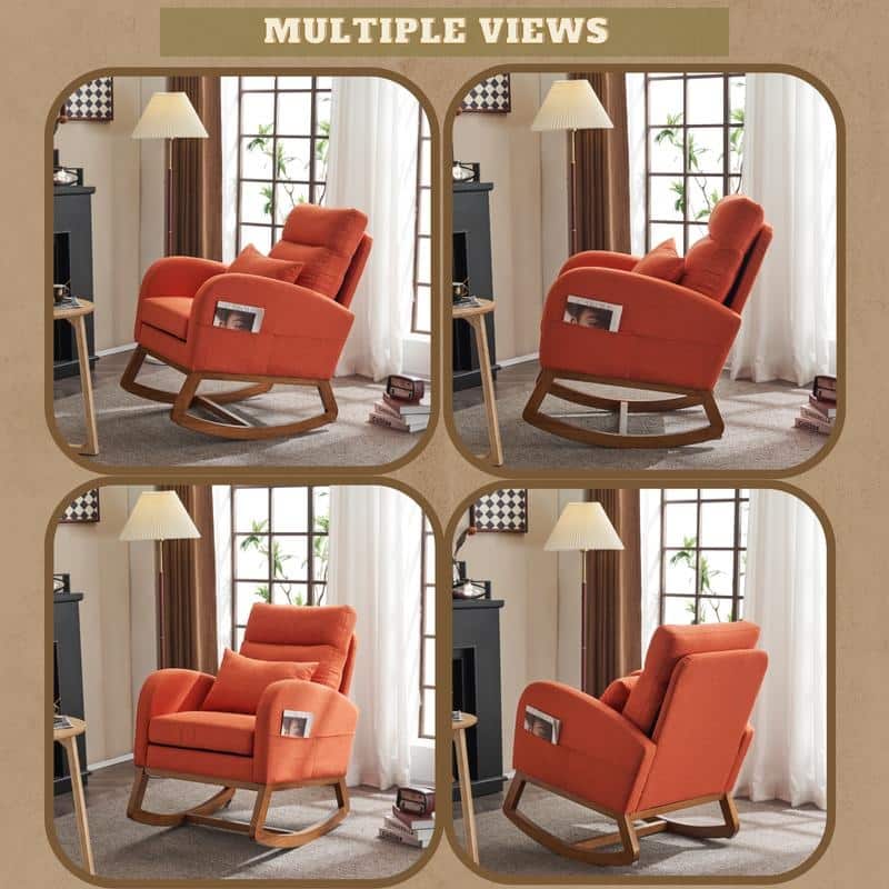 Accent Rocking Chair, Upholstered Nursery Glider Rocker, Orange and White