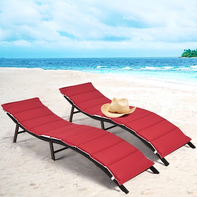 2 PCS Patio Chaise Foldable Lounger Chair with Double Sided Cushions