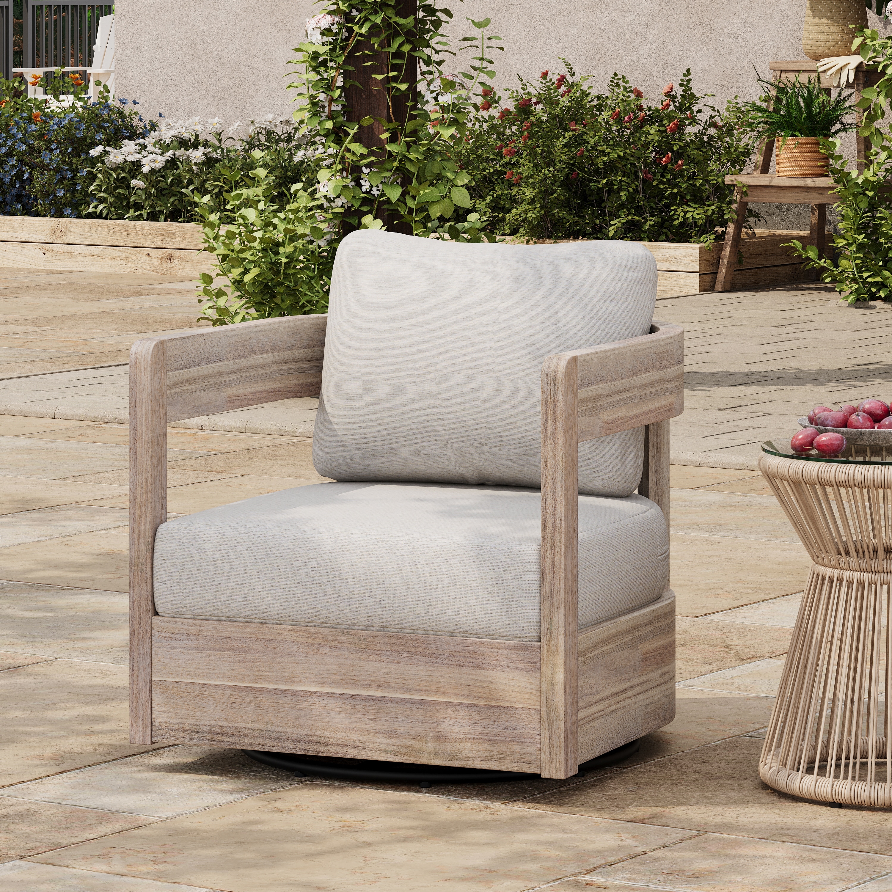Christopher Knight Home - Telluride Modern Outdoor Acacia Wood Swivel Club Chair with Cushions