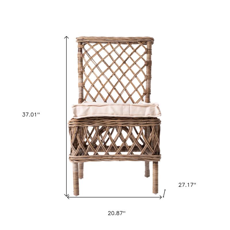 HomeRoots Set of Two Cream And Natural Rattan Cross Back Dining Parsons Chairs