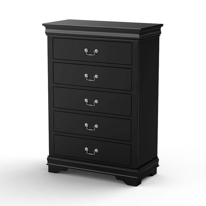 48" Tall Modern Black Solid Wood 5-drawer Storage Chest