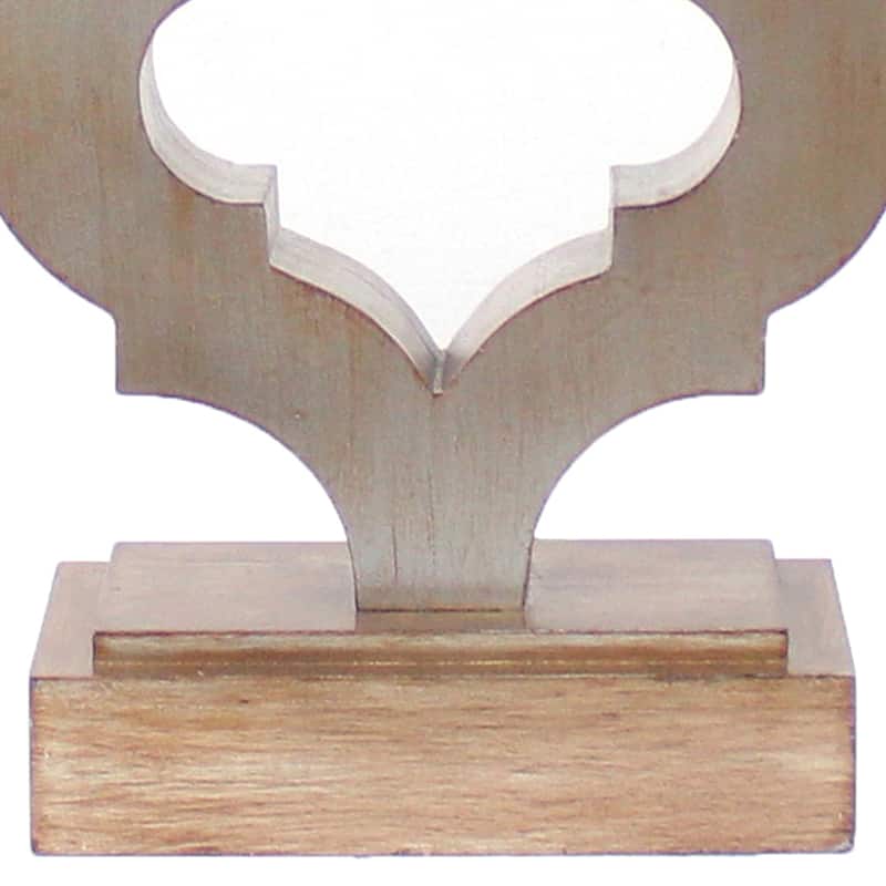 Wooden Table Lamp Set of 2 with Quatrefoil Design Base, Black and Antique White