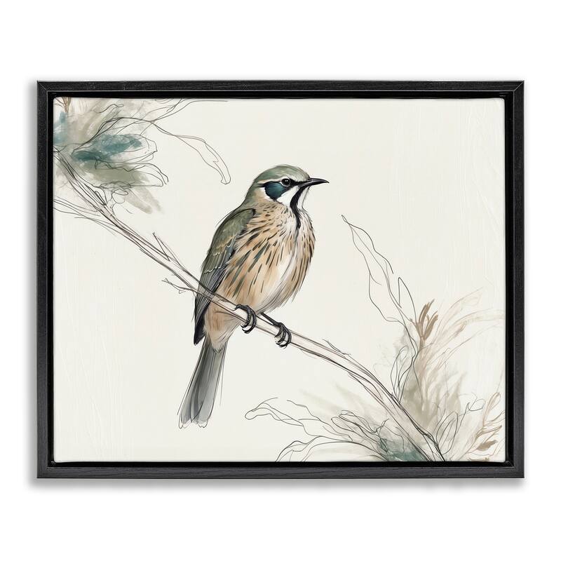 Stupell Illustrated Wildlife Bird Framed Floater Canvas Wall Art Design By LSR Creative Studio - 31 x 25 - Black