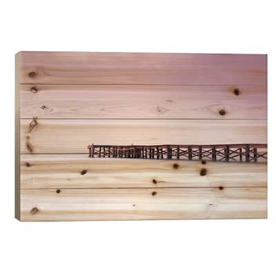 Pink Pier Print On Wood by Andreas Stridsberg - Multi-Color