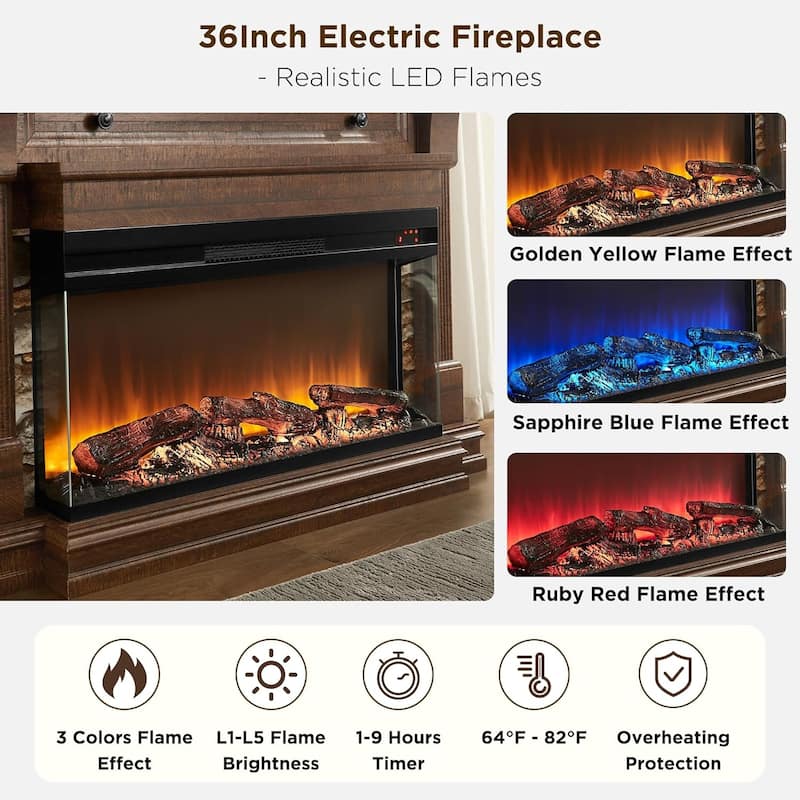 52" Farmhouse 3-Sided Fireplace TV Stand, Wood Entertainment Center