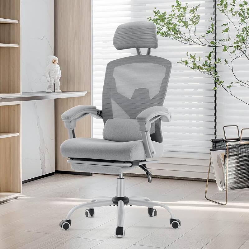 Home Office Desk Chair with Footrest, High-Back Mesh Reclining Chairs with Headrest for Home, Office, Gaming, Student