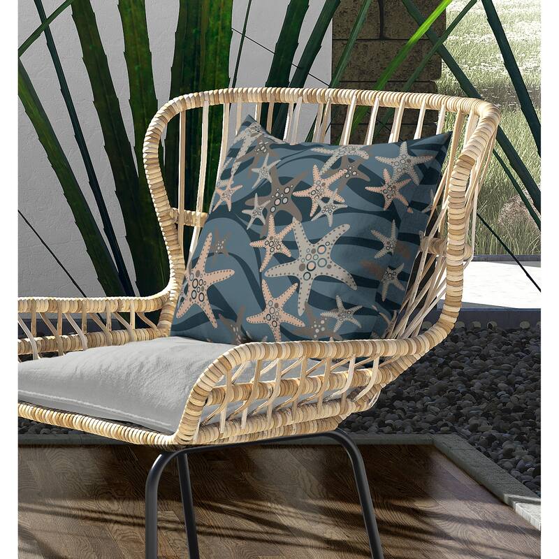 Starfish Sway Indoor/Outdoor Reversible Throw Pillow Teal and Gray