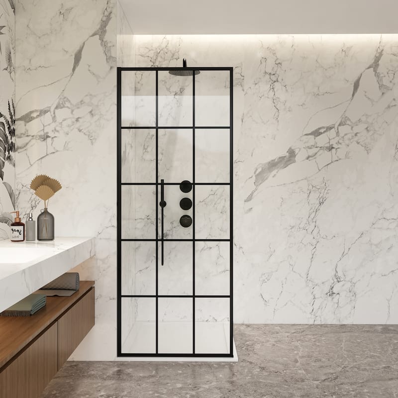 Puente Fixed Single Glass Panel Framed Shower Door - 34" W x 78" H