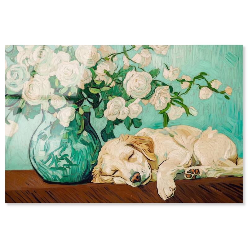 Rose Vase Puppy Acrylic by Art Remedy, Ready to Hang - 30" x 20"