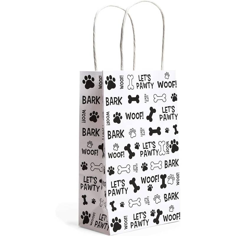 Blue Panda 24 Pack Paw Print Gift Bags with Handles For Goodies, Party Favors (5.3x3.2x9")