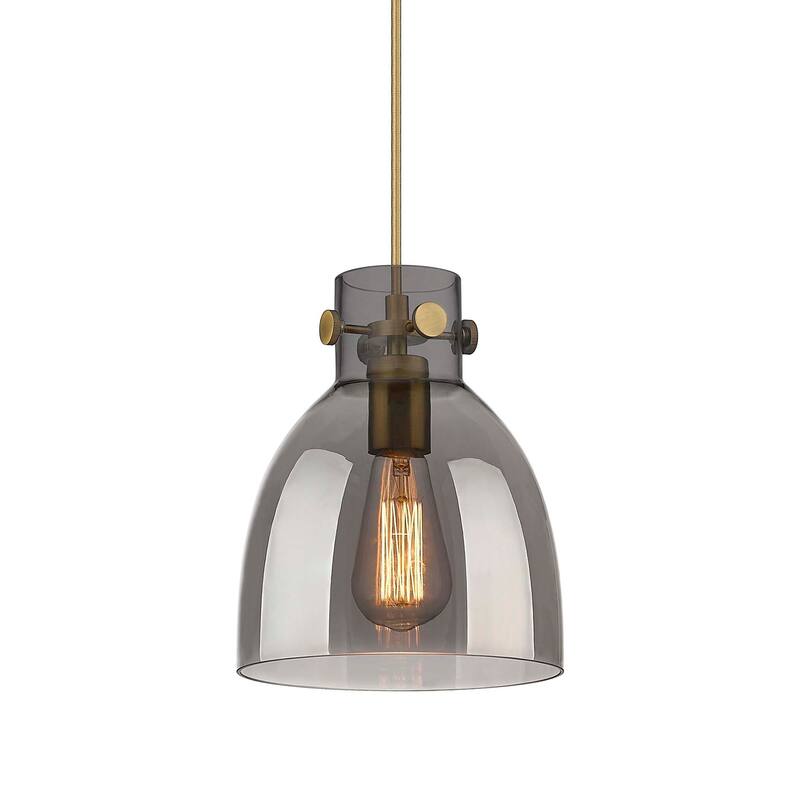 Innovations Lighting 410-1PS-10-8 Newton Bell Pendant Newton Bell 8" - Brushed Brass / Plated Smoke